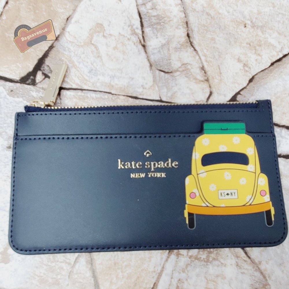#bagsavenue fast ship Beep Beep Large Slim Card Holder Wallet Blue Kate Spade